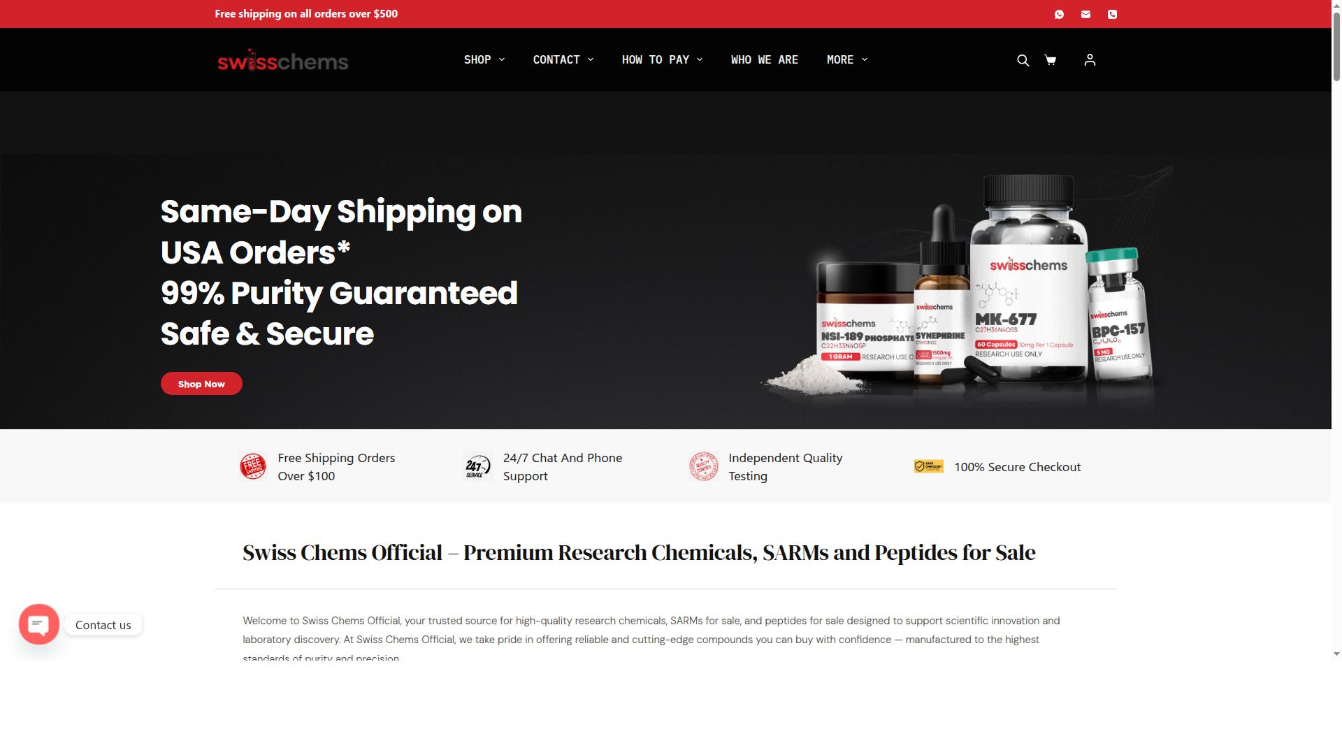 Swiss Chems for Glow Blends website